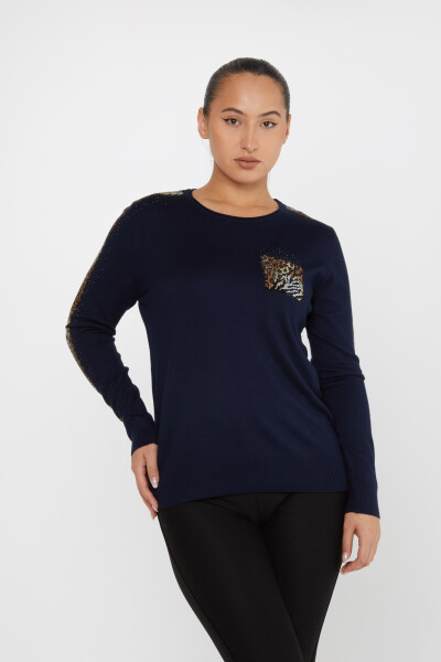 Knitted Sweater Leopard Stone Embroidered Navy Blue - 31547 | KAZEE (Set of 3 XL-2XL-3XL) - 2