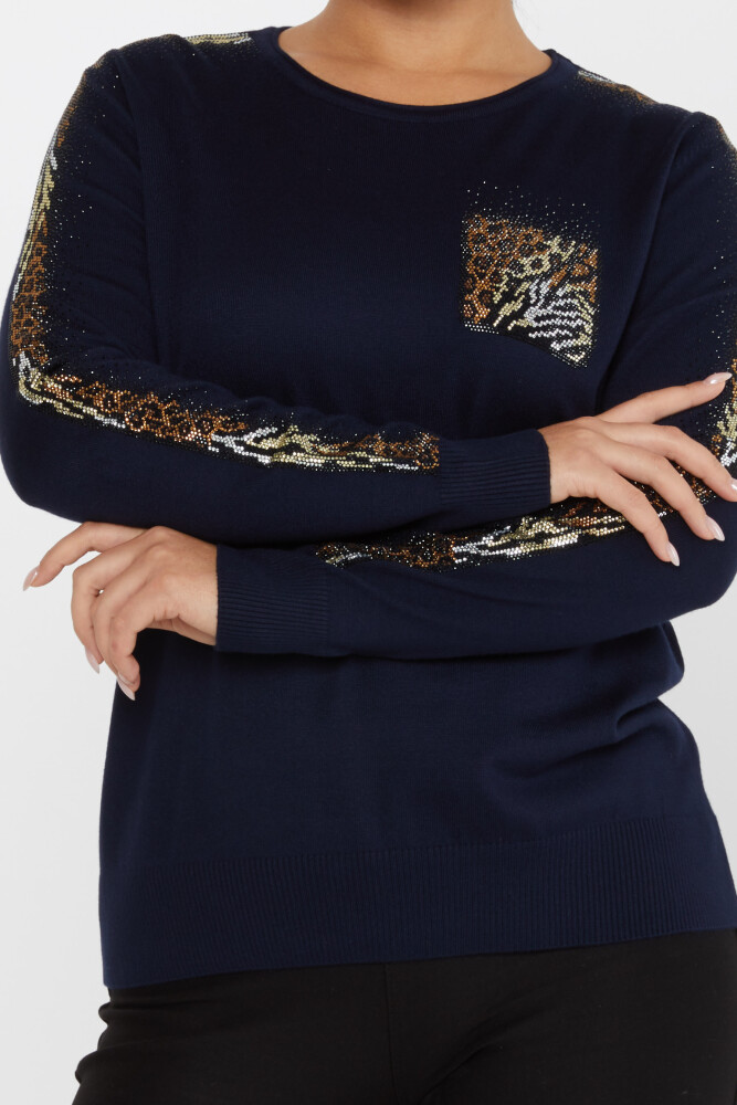 Knitted Sweater Leopard Stone Embroidered Navy Blue - 31547 | KAZEE (Set of 3 XL-2XL-3XL) - 4