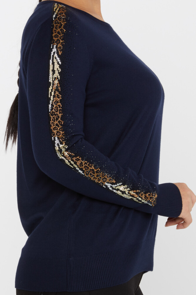 Knitted Sweater Leopard Stone Embroidered Navy Blue - 31547 | KAZEE (Set of 3 XL-2XL-3XL) - 5