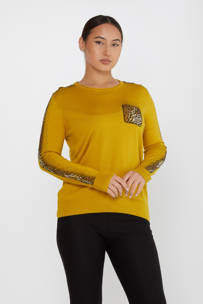 Knitted Sweater Leopard Stone Embroidered Saffron - 31547 | KAZEE (Set of 3 XL-2XL-3XL) - 1