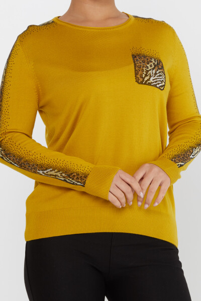 Knitted Sweater Leopard Stone Embroidered Saffron - 31547 | KAZEE (Set of 3 XL-2XL-3XL) - 3