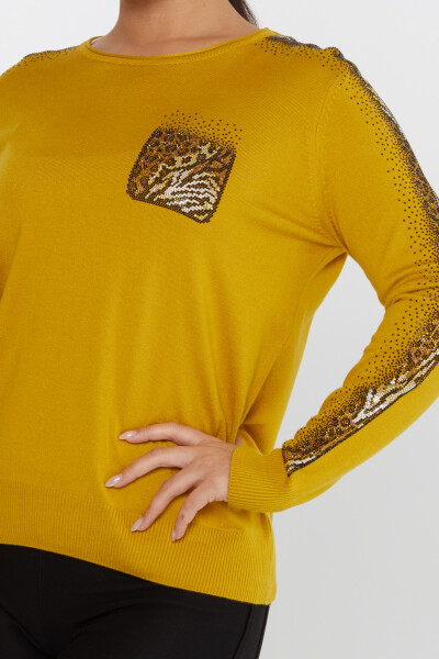 Knitted Sweater Leopard Stone Embroidered Saffron - 31547 | KAZEE (Set of 3 XL-2XL-3XL) - 4