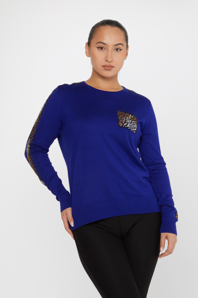 Knitted Sweater Leopard Stone Embroidered Saxe - 31547 | KAZEE (Set of 3 XL-2XL-3XL) - 1