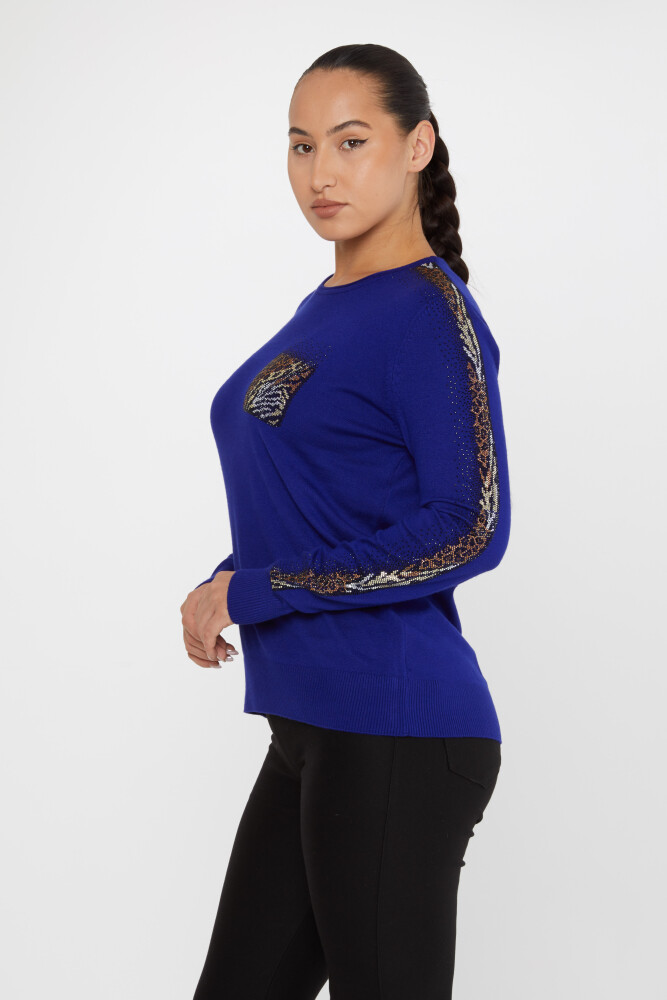 Knitted Sweater Leopard Stone Embroidered Saxe - 31547 | KAZEE (Set of 3 XL-2XL-3XL) - 2