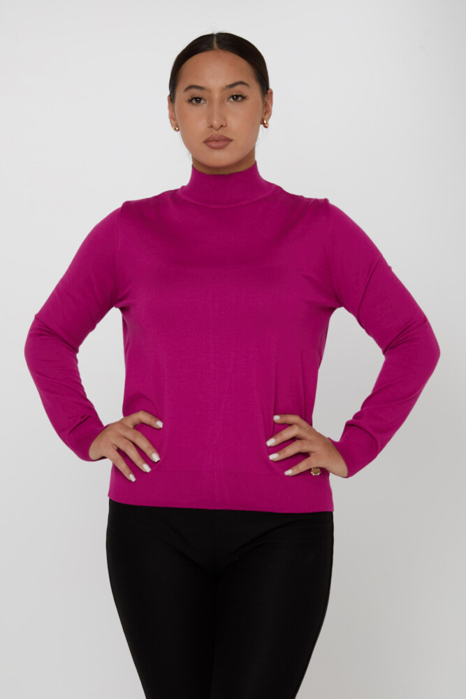 Knitted Sweater Logo Detailed Dark Fuchsia - 16663 | KAZEE (Set of 4 L-XL-2XL-3XL) - 1