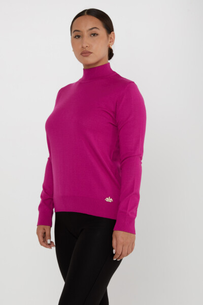 Knitted Sweater Logo Detailed Dark Fuchsia - 16663 | KAZEE (Set of 4 L-XL-2XL-3XL) - 2