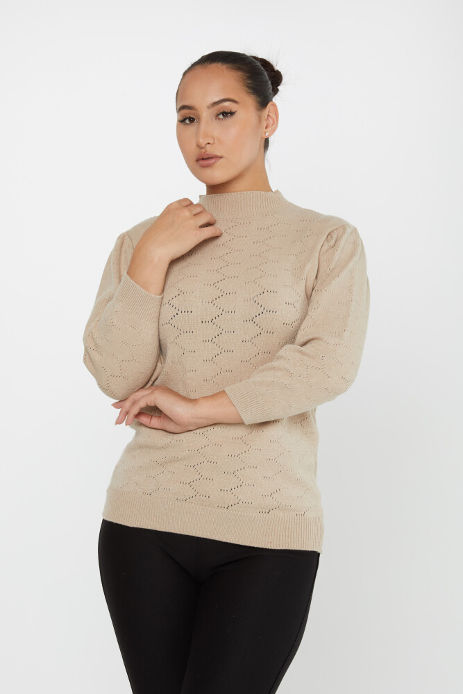 Knitted Sweater Patterned Beige - 30341 | KAZEE (Set of 4 S-M-L-XL) - 1