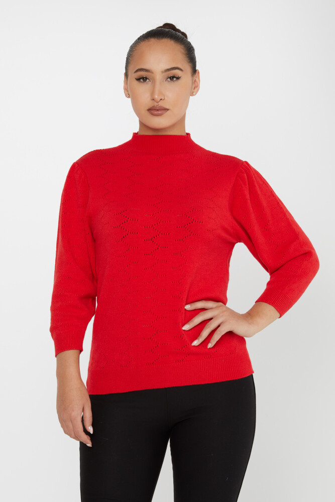 Knitted Sweater Patterned Red - 30341 | KAZEE (Set of 4 S-M-L-XL) - 1