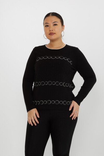 Knitted Sweater Pearl Embroidered Black - 31719 | KAZEE (Set of 3 XL-2XL-3XL) 