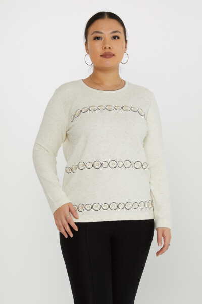 Knitted Sweater Pearl Embroidered Ecru - 31719 | KAZEE (Set of 3 XL-2XL-3XL) - 1