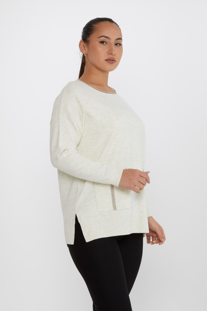 Knitted Sweater Pocket Detail Ecru - 31390 | KAZEE (Set of 3 XL-2XL-3XL) - 2