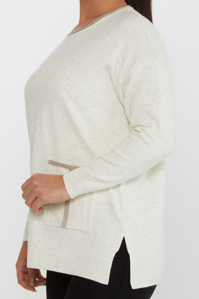 Knitted Sweater Pocket Detail Ecru - 31390 | KAZEE (Set of 3 XL-2XL-3XL) - 5