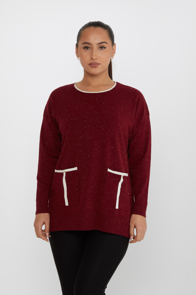 Knitted Sweater Pocket Detailed Claret Red - 31390 | KAZEE (Set of 3 XL-2XL-3XL) - 1