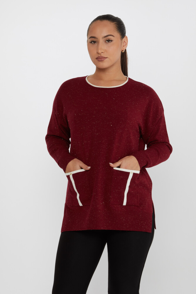 Knitted Sweater Pocket Detailed Claret Red - 31390 | KAZEE (Set of 3 XL-2XL-3XL) - 2