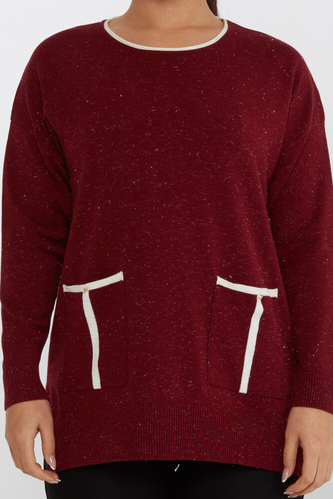 Knitted Sweater Pocket Detailed Claret Red - 31390 | KAZEE (Set of 3 XL-2XL-3XL) - 3