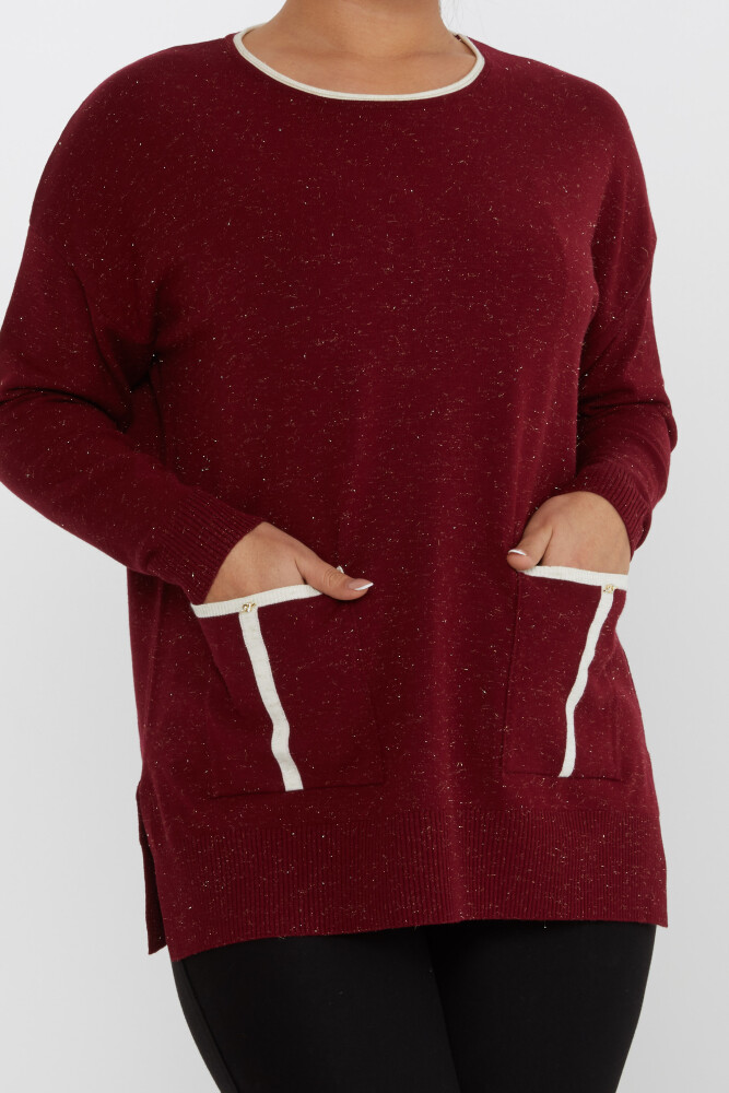 Knitted Sweater Pocket Detailed Claret Red - 31390 | KAZEE (Set of 3 XL-2XL-3XL) - 4