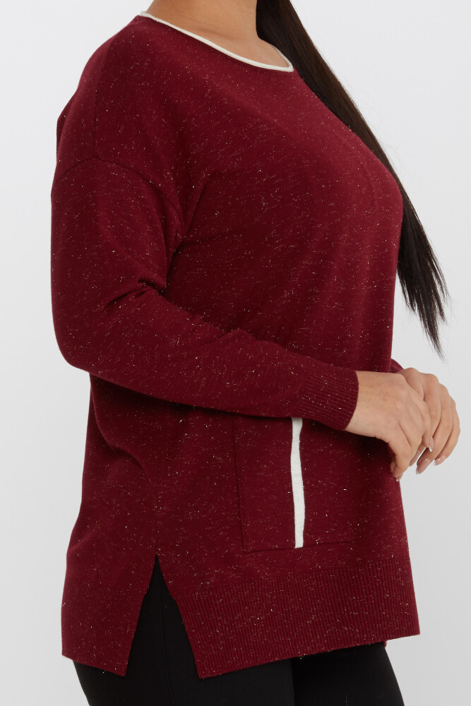 Knitted Sweater Pocket Detailed Claret Red - 31390 | KAZEE (Set of 3 XL-2XL-3XL) - 5