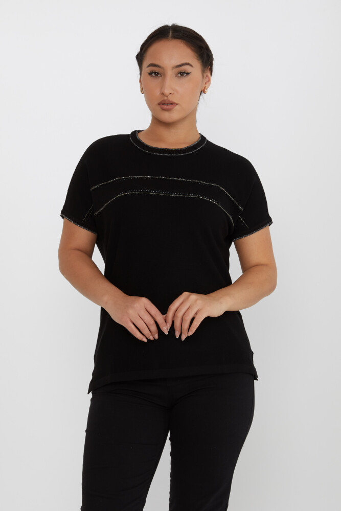 Knitted Sweater Short Sleeve Black - 30349 | KAZEE (Set of 4 L-XL-2XL-3XL) - 1