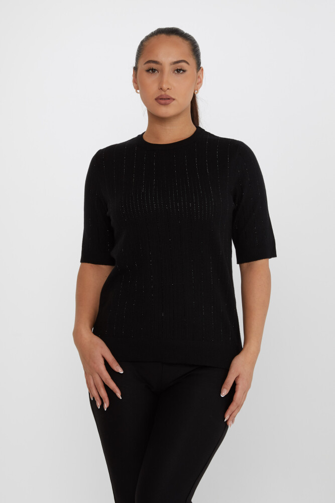 Knitted Sweater Short Sleeve Black - 31094 | KAZEE (Set of 3 M-L-XL) - 1