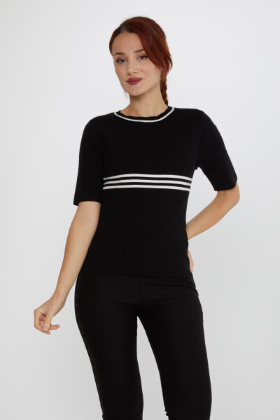 Knitted Sweater Short Sleeve Black-Ecru - 31201 | KAZEE (Set of 3 S-M-L) - 1