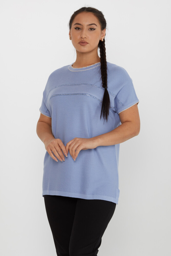 Knitted Sweater Short Sleeve Blue - 30349 | KAZEE (Set of 4 L-XL-2XL-3XL) - 1