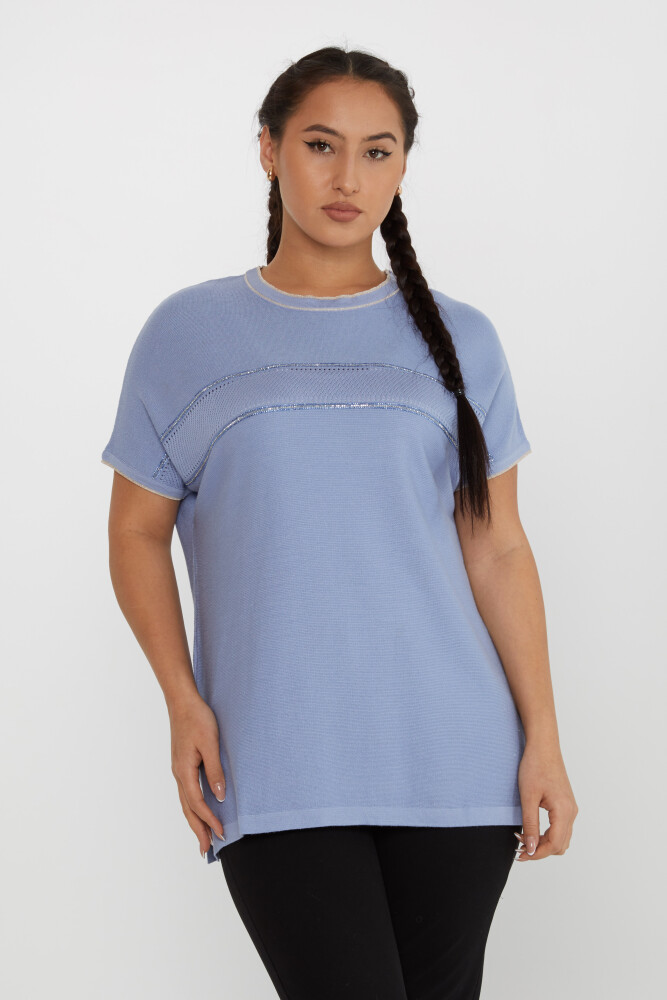 Knitted Sweater Short Sleeve Blue - 30349 | KAZEE (Set of 4 L-XL-2XL-3XL) - 2