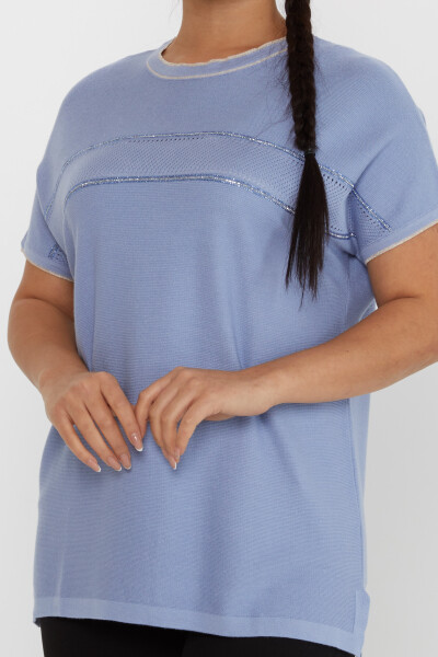 Knitted Sweater Short Sleeve Blue - 30349 | KAZEE (Set of 4 L-XL-2XL-3XL) - 3