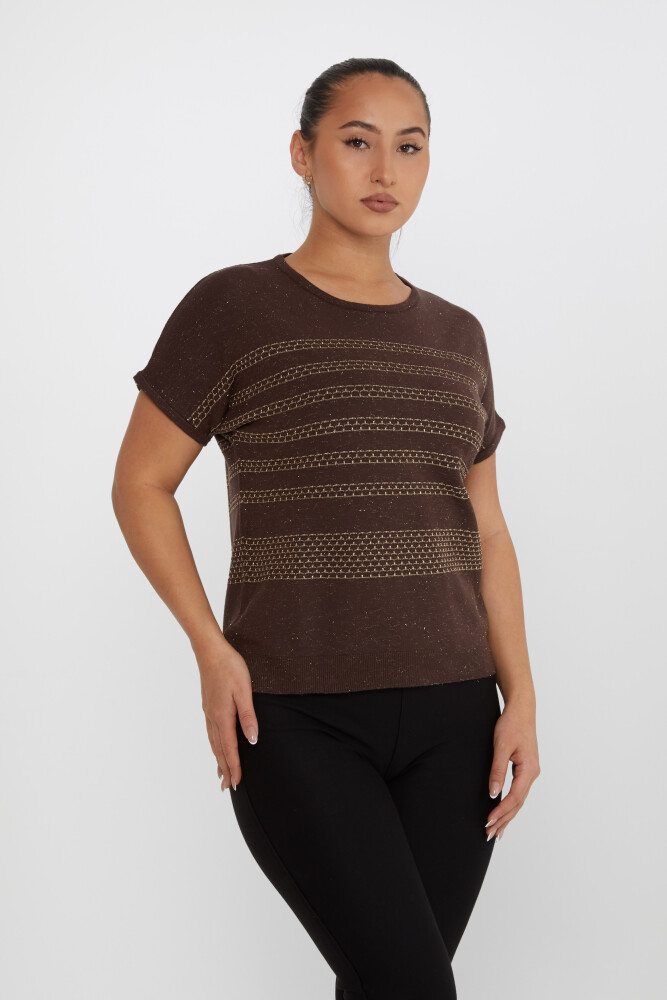 Knitted Sweater Short Sleeve Brown - 31652 | KAZEE (Set of 3 M-L-XL) - 1