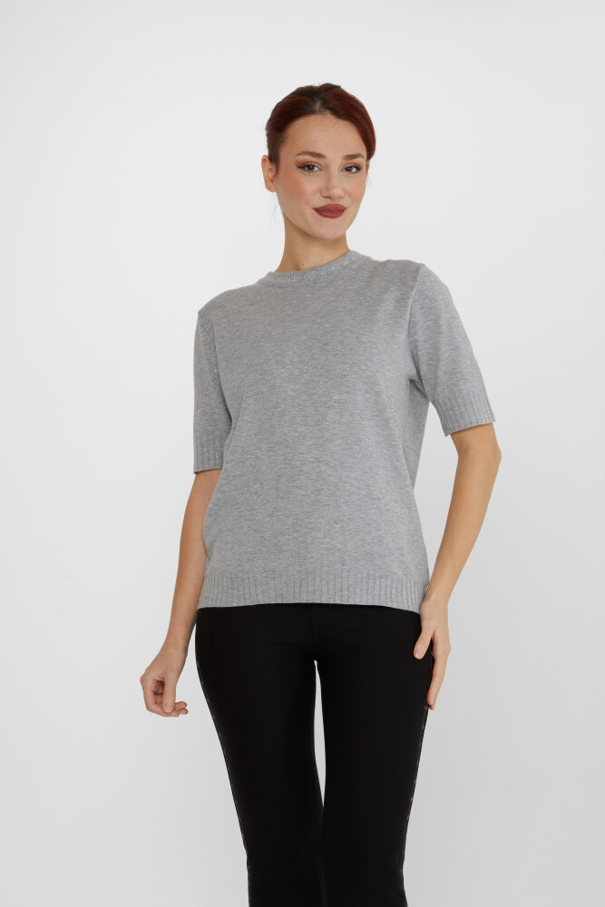 Knitted Sweater Short Sleeve Gray - 31611 | KAZEE (Set of 3 S-M-L) - 1