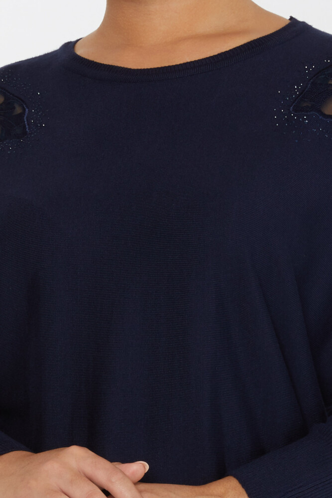 Knitted Sweater Shoulder Tulle Detail Navy Blue - 30903 | KAZEE (Set of 4 L-XL-2XL-3XL) - 3