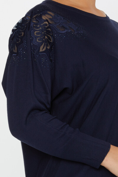 Knitted Sweater Shoulder Tulle Detail Navy Blue - 30903 | KAZEE (Set of 4 L-XL-2XL-3XL) - 5