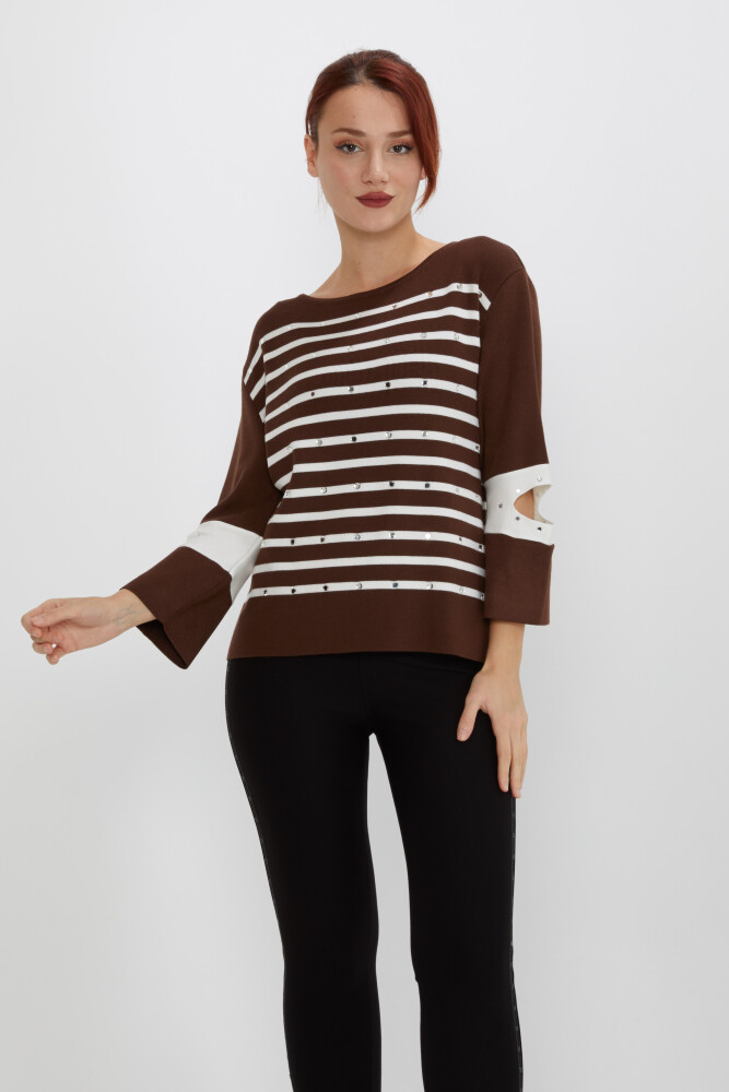 Knitted Sweater Sleeve Decollete Detail Brown - 31274 | KAZEE (Set of 3 M-L-XL) - 1