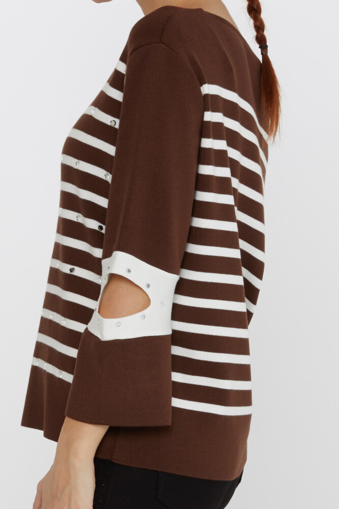 Knitted Sweater Sleeve Decollete Detail Brown - 31274 | KAZEE (Set of 3 M-L-XL) - 4