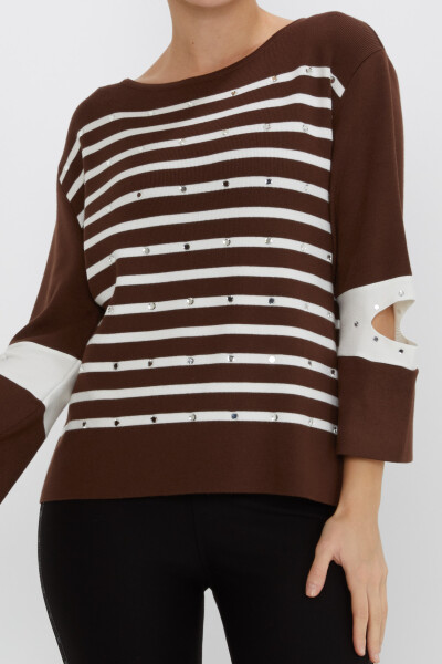 Knitted Sweater Sleeve Decollete Detail Brown - 31274 | KAZEE (Set of 3 M-L-XL) - 2