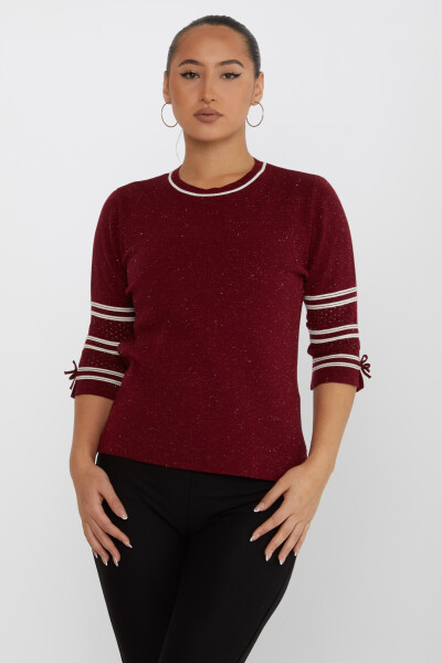 Knitted Sweater Sleeve Detailed Claret Red - 31316 | KAZEE (Set of 3 M-L-XL) - 2