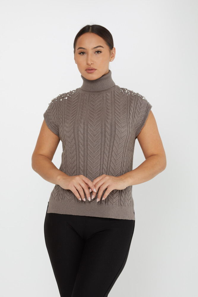 Knitted Sweater Sleeve Stone Detailed Mink - 30242 | KAZEE (Set of 3 S-M-L) - 1