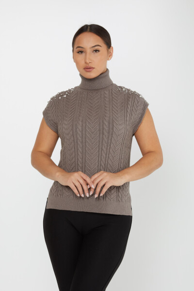 Knitted Sweater Sleeve Stone Detailed Mink - 30242 | KAZEE (Set of 3 S-M-L) 