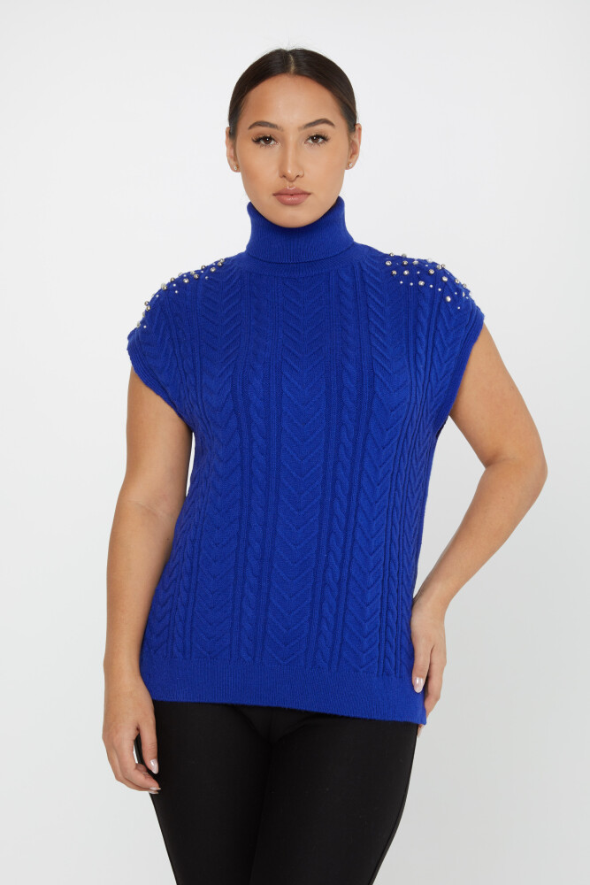 Knitted Sweater Sleeve Stone Detailed Saxe - 30242 | KAZEE (Set of 3 S-M-L) - 1