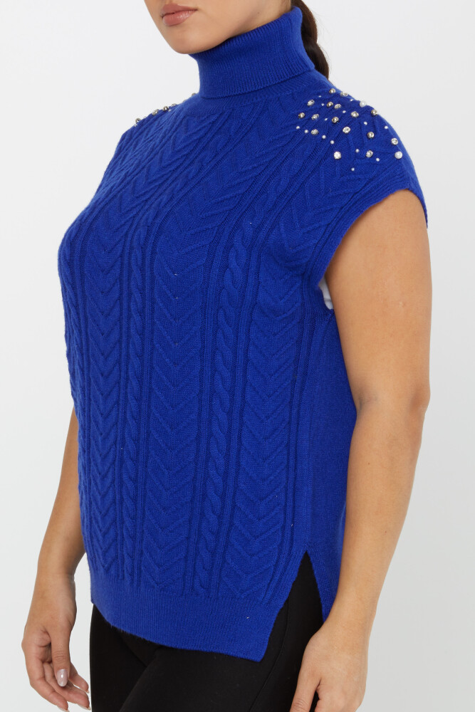 Knitted Sweater Sleeve Stone Detailed Saxe - 30242 | KAZEE (Set of 3 S-M-L) - 4