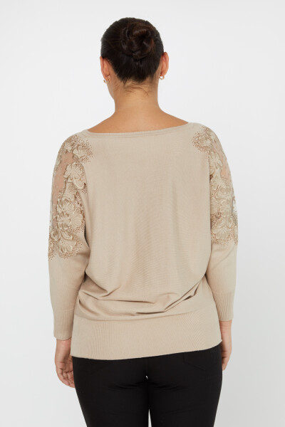 Knitted Sweater Sleeve Stone Embroidered Beige - 30904 | KAZEE (Set of 4 L-XL-2XL-3XL) - 6