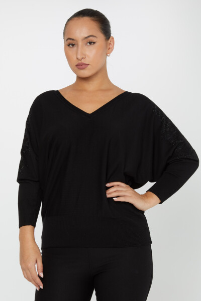 Knitted Sweater Sleeve Stone Embroidered Black - 30904 | KAZEE (Set of 4 L-XL-2XL-3XL) - 1