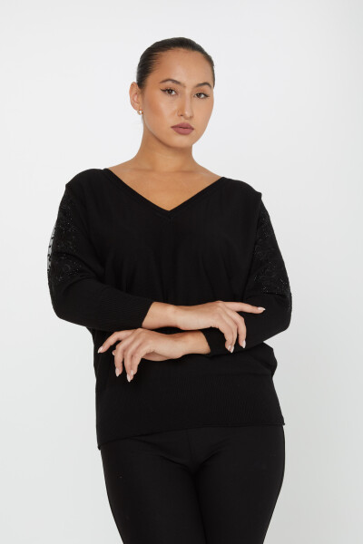 Knitted Sweater Sleeve Stone Embroidered Black - 30904 | KAZEE (Set of 4 L-XL-2XL-3XL) - 2