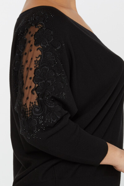 Knitted Sweater Sleeve Stone Embroidered Black - 30904 | KAZEE (Set of 4 L-XL-2XL-3XL) - 5