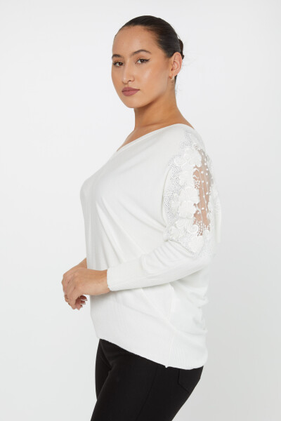 Knitted Sweater Sleeve Stone Embroidered Ecru - 30904 | KAZEE (Set of 4 L-XL-2XL-3XL) - 2