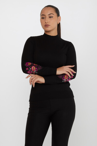 Knitted Sweater Sleeves Floral Embroidery Black - 31269 | KAZEE (Set of 4 M-L-XL-2XL) - 2