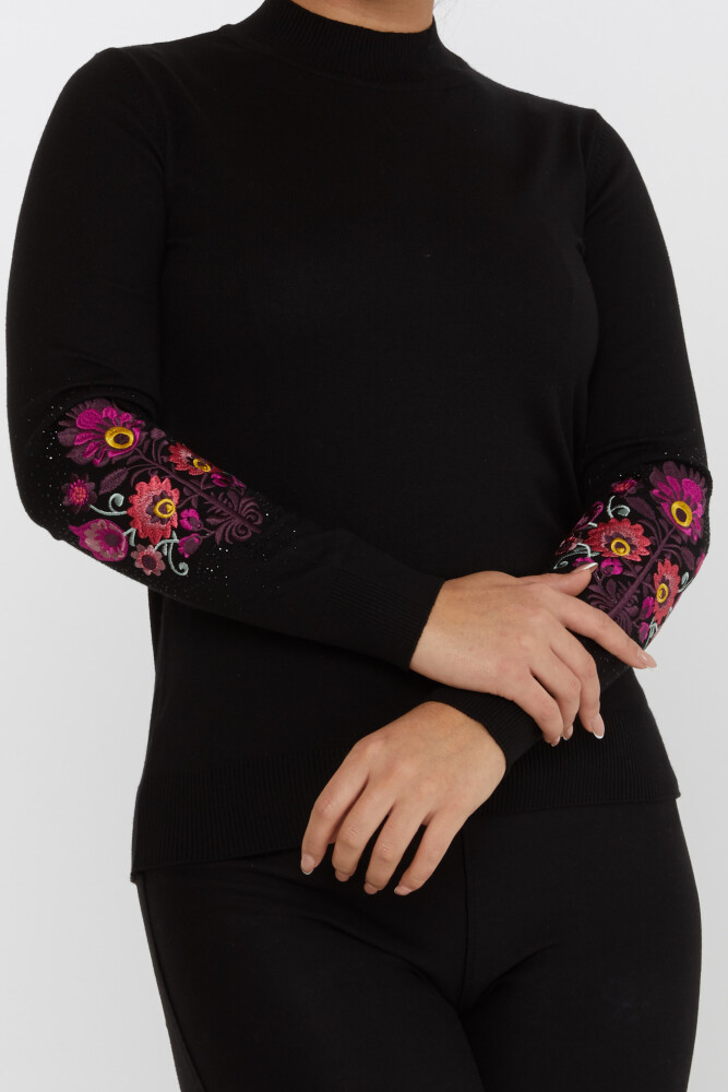 Knitted Sweater Sleeves Floral Embroidery Black - 31269 | KAZEE (Set of 4 M-L-XL-2XL) - 3