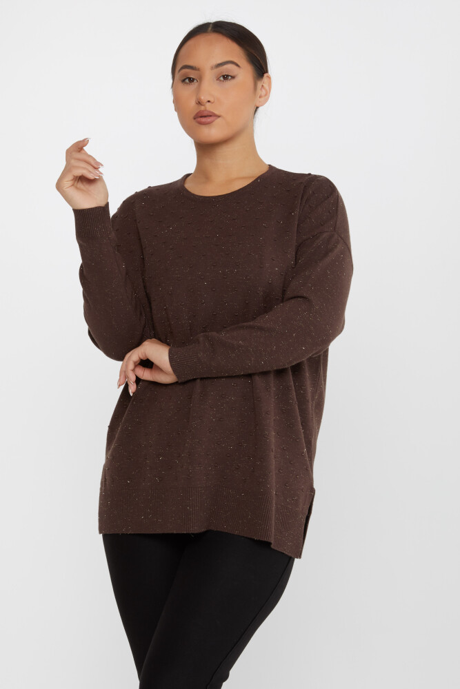 Knitted Sweater Slit Detail Brown - 31632 | KAZEE (Set of 3 XL-2XL-3XL) - 1