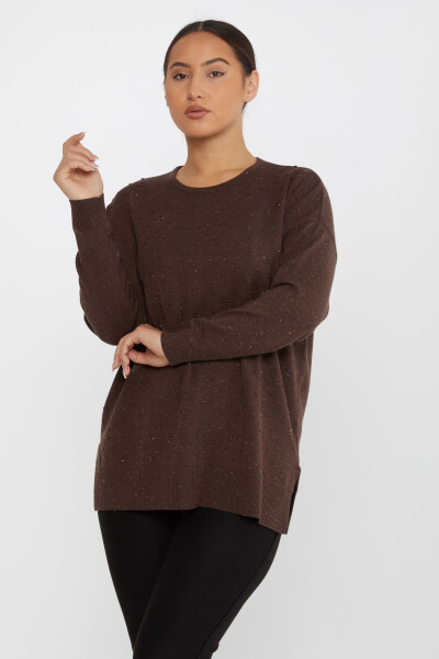 Knitted Sweater Slit Detail Brown - 31632 | KAZEE (Set of 3 XL-2XL-3XL) 