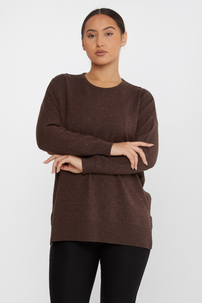 Knitted Sweater Slit Detail Brown - 31632 | KAZEE (Set of 3 XL-2XL-3XL) - 2