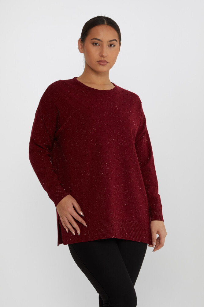 Knitted Sweater Slit Detail Claret Red - 31632 | KAZEE (Set of 3 XL-2XL-3XL) - 1